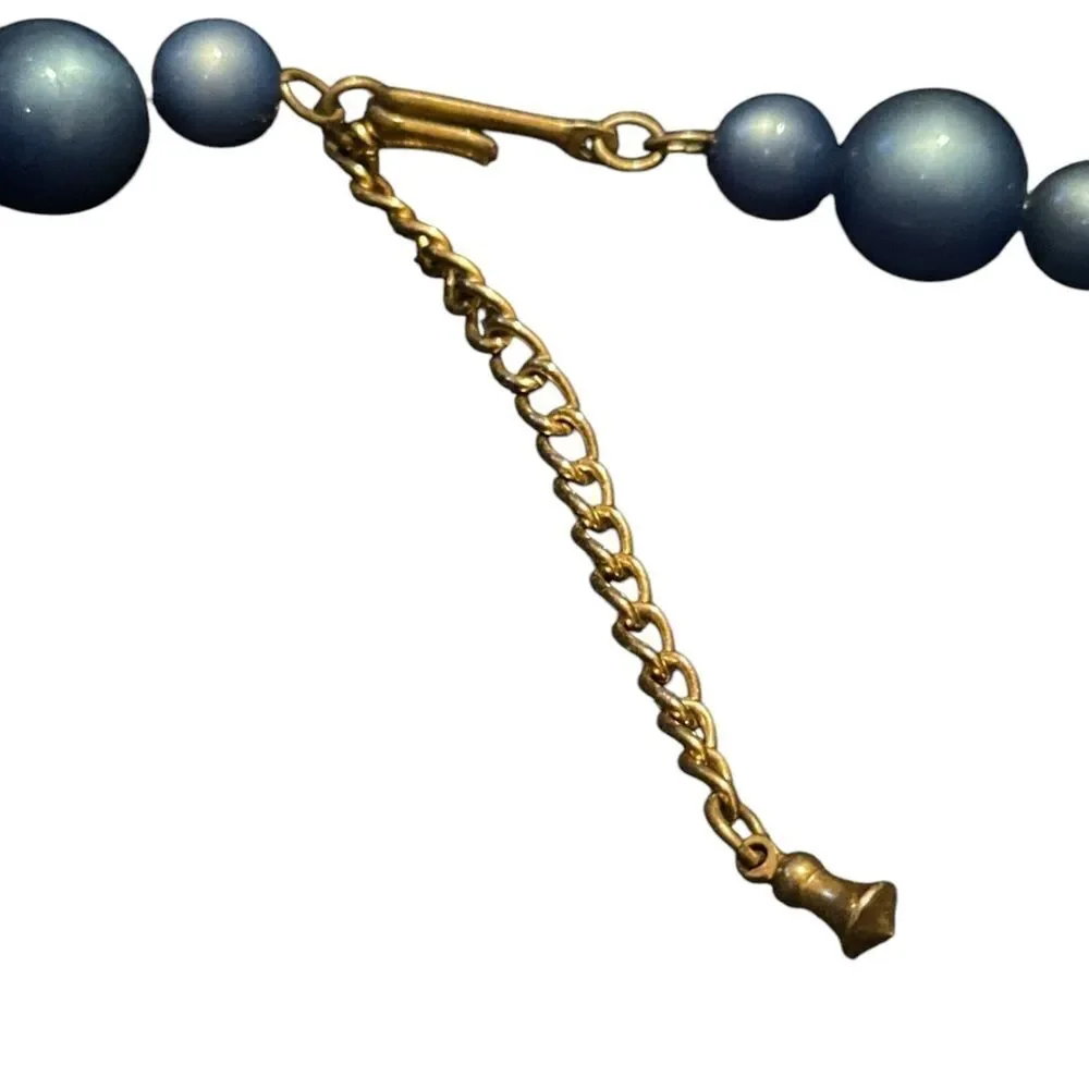 Vintage blue moonglow plastics beaded necklace gold extender